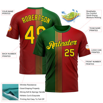 Custom Red Yellow-Green 3D Pattern Design Mexico Portugal Sportswear Performance T-Shirt