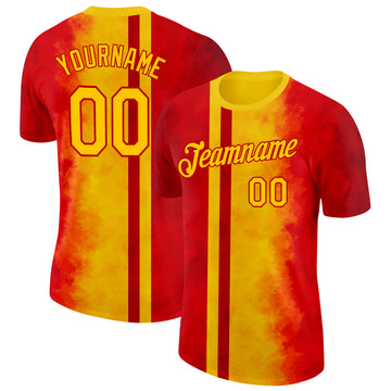 Custom Red Yellow 3D Pattern Design Spain Gradient Sportswear Performance T-Shirt