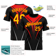 Load image into Gallery viewer, Custom Black Yellow-Red 3D Pattern Design Gradient Line Sportswear Performance T-Shirt