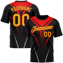 Load image into Gallery viewer, Custom Black Yellow-Red 3D Pattern Design Gradient Line Sportswear Performance T-Shirt