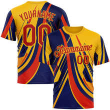Load image into Gallery viewer, Custom Yellow Red-Blue 3D Pattern Design Romania Colombia Sportswear Performance T-Shirt