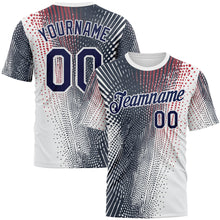 Load image into Gallery viewer, Custom White Navy 3D Pattern Design Gradient Dots Sportswear Performance T-Shirt