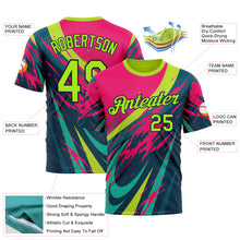 Load image into Gallery viewer, Custom Pink Neon Green-Navy 3D Pattern Design Splash Sportswear Performance T-Shirt