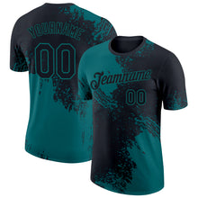 Load image into Gallery viewer, Custom Black Teal 3D Pattern Design Abstract Brush Stroke Performance T-Shirt