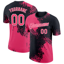 Load image into Gallery viewer, Custom Black Neon Pink-White 3D Pattern Design Abstract Brush Stroke Performance T-Shirt