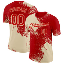 Laden Sie das Bild in den Galerie-Viewer, Custom Red Cream 3D Pattern Design Abstract Brush Stroke Performance T-Shirt