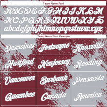 Laden Sie das Bild in den Galerie-Viewer, Custom Burgundy White-Gray 3D Pattern Design Abstract Brush Stroke Performance T-Shirt