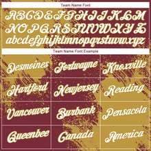 Laden Sie das Bild in den Galerie-Viewer, Custom Burgundy White-Old Gold 3D Pattern Design Abstract Brush Stroke Performance T-Shirt