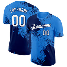 Загрузить изображение в средство просмотра галереи, Custom Powder Blue White-Navy 3D Pattern Design Abstract Brush Stroke Performance T-Shirt
