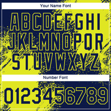 Charger l'image dans la galerie, Custom Navy Neon Yellow 3D Pattern Design Abstract Brush Stroke Performance T-Shirt