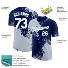 Charger l'image dans la galerie, Custom Navy White-Silver 3D Pattern Design Abstract Brush Stroke Performance T-Shirt