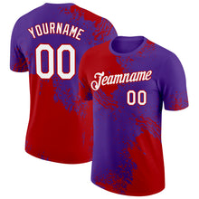 Загрузить изображение в средство просмотра галереи, Custom Purple White-Red 3D Pattern Design Abstract Brush Stroke Performance T-Shirt