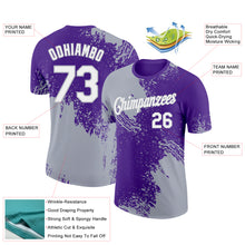 Загрузить изображение в средство просмотра галереи, Custom Purple White-Gray 3D Pattern Design Abstract Brush Stroke Performance T-Shirt