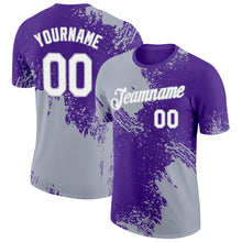 Загрузить изображение в средство просмотра галереи, Custom Purple White-Gray 3D Pattern Design Abstract Brush Stroke Performance T-Shirt