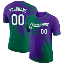 Загрузить изображение в средство просмотра галереи, Custom Purple White-Kelly Green 3D Pattern Design Abstract Brush Stroke Performance T-Shirt