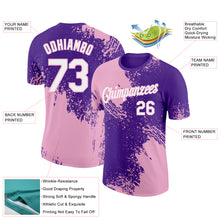 Загрузить изображение в средство просмотра галереи, Custom Purple White-Light Pink 3D Pattern Design Abstract Brush Stroke Performance T-Shirt