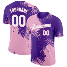 Загрузить изображение в средство просмотра галереи, Custom Purple White-Light Pink 3D Pattern Design Abstract Brush Stroke Performance T-Shirt