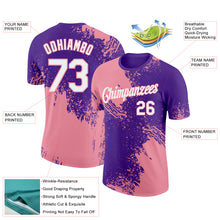 Загрузить изображение в средство просмотра галереи, Custom Purple White-Medium Pink 3D Pattern Design Abstract Brush Stroke Performance T-Shirt