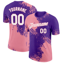 Загрузить изображение в средство просмотра галереи, Custom Purple White-Medium Pink 3D Pattern Design Abstract Brush Stroke Performance T-Shirt
