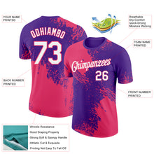 Загрузить изображение в средство просмотра галереи, Custom Purple White-Neon Pink 3D Pattern Design Abstract Brush Stroke Performance T-Shirt