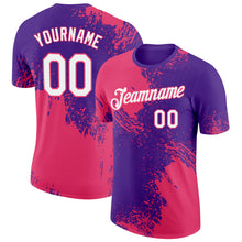 Загрузить изображение в средство просмотра галереи, Custom Purple White-Neon Pink 3D Pattern Design Abstract Brush Stroke Performance T-Shirt