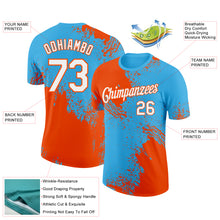 Загрузить изображение в средство просмотра галереи, Custom Sky Blue White-Orange 3D Pattern Design Abstract Brush Stroke Performance T-Shirt