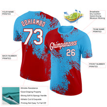 Laden Sie das Bild in den Galerie-Viewer, Custom Sky Blue White-Red 3D Pattern Design Abstract Brush Stroke Performance T-Shirt