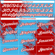 Laden Sie das Bild in den Galerie-Viewer, Custom Sky Blue White-Red 3D Pattern Design Abstract Brush Stroke Performance T-Shirt