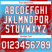 Laden Sie das Bild in den Galerie-Viewer, Custom Sky Blue White-Red 3D Pattern Design Abstract Brush Stroke Performance T-Shirt