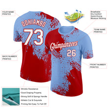 Laden Sie das Bild in den Galerie-Viewer, Custom Light Blue White-Red 3D Pattern Design Abstract Brush Stroke Performance T-Shirt