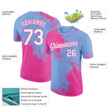 Загрузить изображение в средство просмотра галереи, Custom Light Blue White-Pink 3D Pattern Design Abstract Brush Stroke Performance T-Shirt