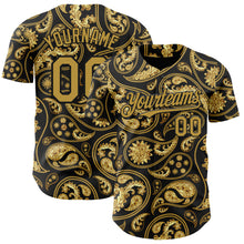Load image into Gallery viewer, Custom Black Old Gold 3D Pattern Design Rave Party Ethnic Paisley Bandana Authentic Baseball Jersey