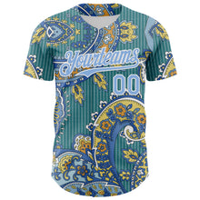 Load image into Gallery viewer, Custom Teal Light Blue-White 3D Pattern Design Rave Party Ethnic Paisley Bandana Authentic Baseball Jersey