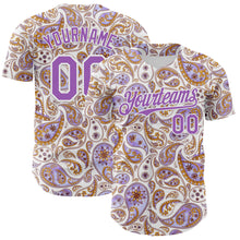 Load image into Gallery viewer, Custom White Medium Purple 3D Pattern Design Rave Party Ethnic Paisley Bandana Authentic Baseball Jersey