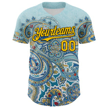 Load image into Gallery viewer, Custom Blue Yellow-Black 3D Pattern Design Rave Party Ethnic Paisley Bandana Authentic Baseball Jersey