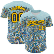 Load image into Gallery viewer, Custom Blue Yellow-Black 3D Pattern Design Rave Party Ethnic Paisley Bandana Authentic Baseball Jersey