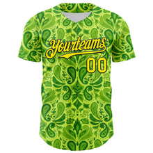 Load image into Gallery viewer, Custom Neon Green Black 3D Pattern Design Rave Party Ethnic Paisley Bandana Authentic Baseball Jersey