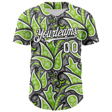 Load image into Gallery viewer, Custom Black White-Neon Green 3D Pattern Design Rave Party Ethnic Paisley Bandana Authentic Baseball Jersey