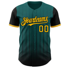 Загрузить изображение в средство просмотра галереи, Custom Teal Gold-Black 3D Pattern Design Gradient Geometric Shape Authentic Baseball Jersey