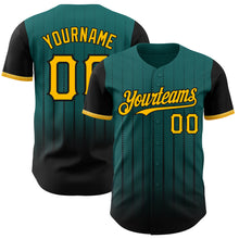 Загрузить изображение в средство просмотра галереи, Custom Teal Gold-Black 3D Pattern Design Gradient Geometric Shape Authentic Baseball Jersey