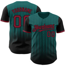 Load image into Gallery viewer, Custom Teal Crimson-Black 3D Pattern Design Gradient Geometric Shape Authentic Baseball Jersey