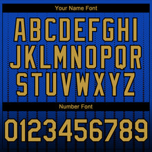Load image into Gallery viewer, Custom Thunder Blue Old Gold-Black 3D Pattern Design Gradient Geometric Shape Authentic Baseball Jersey