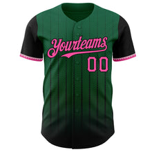 Load image into Gallery viewer, Custom Kelly Green Pink-Black 3D Pattern Design Gradient Geometric Shape Authentic Baseball Jersey