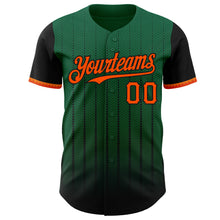 Load image into Gallery viewer, Custom Kelly Green Orange-Black 3D Pattern Design Gradient Geometric Shape Authentic Baseball Jersey
