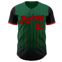 Load image into Gallery viewer, Custom Kelly Green Red-Black 3D Pattern Design Gradient Geometric Shape Authentic Baseball Jersey