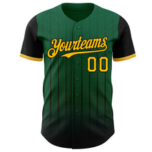 Загрузить изображение в средство просмотра галереи, Custom Kelly Green Gold-Black 3D Pattern Design Gradient Geometric Shape Authentic Baseball Jersey