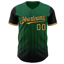 Load image into Gallery viewer, Custom Kelly Green Old Gold-Black 3D Pattern Design Gradient Geometric Shape Authentic Baseball Jersey