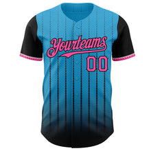 Load image into Gallery viewer, Custom Sky Blue Pink-Black 3D Pattern Design Gradient Geometric Shape Authentic Baseball Jersey