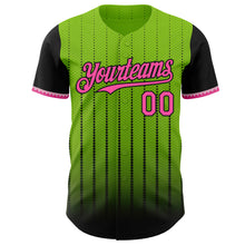 Load image into Gallery viewer, Custom Neon Green Pink-Black 3D Pattern Design Gradient Geometric Shape Authentic Baseball Jersey