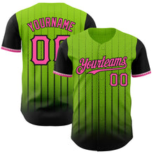 Load image into Gallery viewer, Custom Neon Green Pink-Black 3D Pattern Design Gradient Geometric Shape Authentic Baseball Jersey